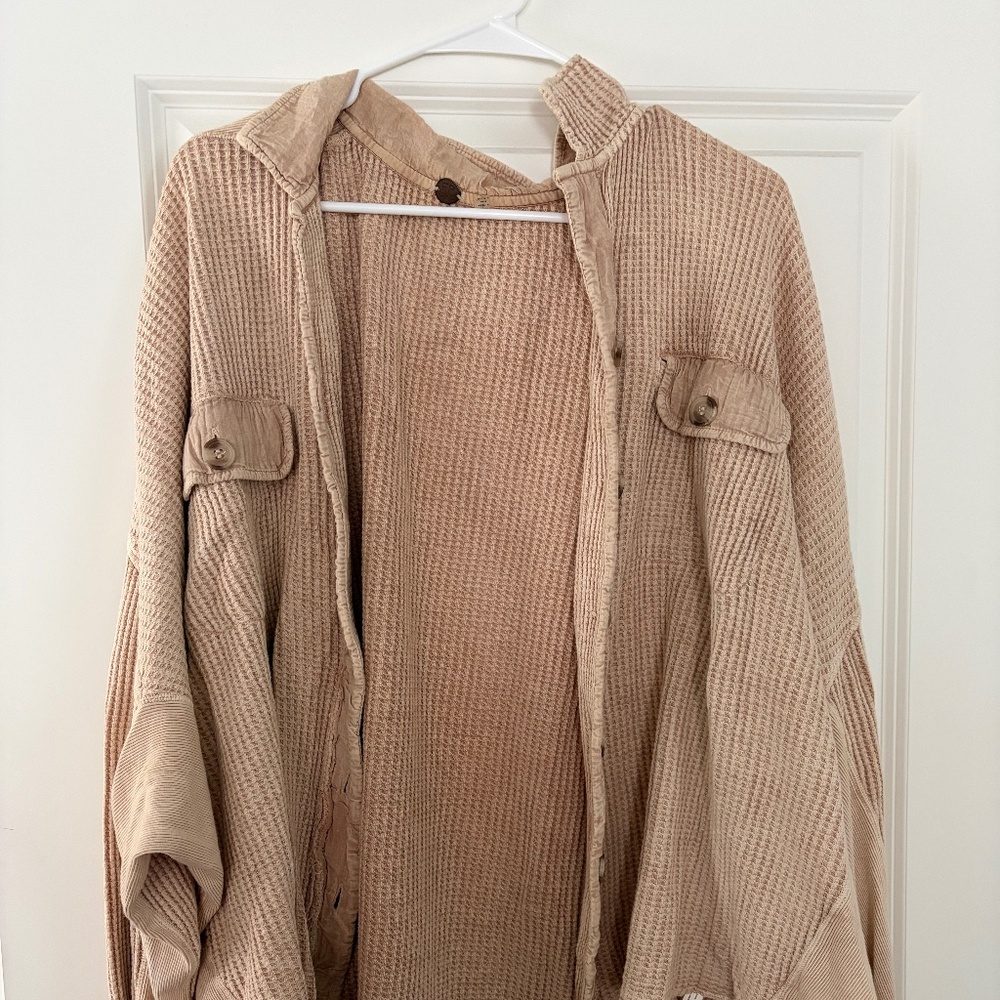 Free People One Scout Jacket Waffle Long Sleeve Button Down